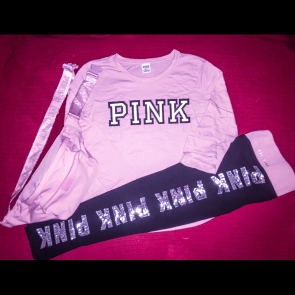 NEW 🌷 PINK BLING leggings/bag/long Sleeve Set